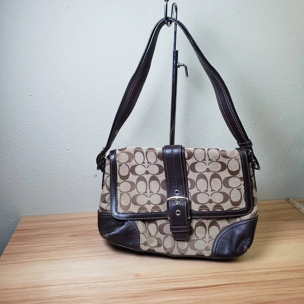 Y2K Coach Soho Bag 4PC Set Brown Signature C Logo Print Buckle‎ Shoulder Purse